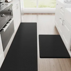 StepRite Kitchen Mats, 2PCS Kitchen Rugs, Cushioned Anti Fatigue Kitchen Mats for Floor, Non-Slip Standing Desk Mat, Waterproof Kitchen Rug Set for Kitchen, 20" x 32" 20" x 71"-0.4 inch Thick, Black