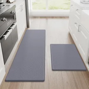 StepRite Kitchen Mats, 2PCS Kitchen Rugs, Cushioned Anti Fatigue Kitchen Mats for Floor, Non-Slip Standing Desk Mat, Waterproof Kitchen Rug Set for Kitchen, Floor, Office, 17.3"x30" 17.3"x47", Grey