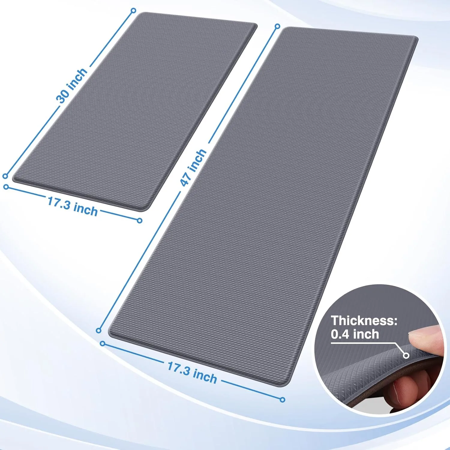 StepRite Kitchen Mats, 2PCS Kitchen Rugs, Cushioned Anti Fatigue Kitchen Mats for Floor, Non-Slip Standing Desk Mat, Waterproof Kitchen Rug Set for Kitchen, Floor, Office, 17.3"x30" 17.3"x47", Grey