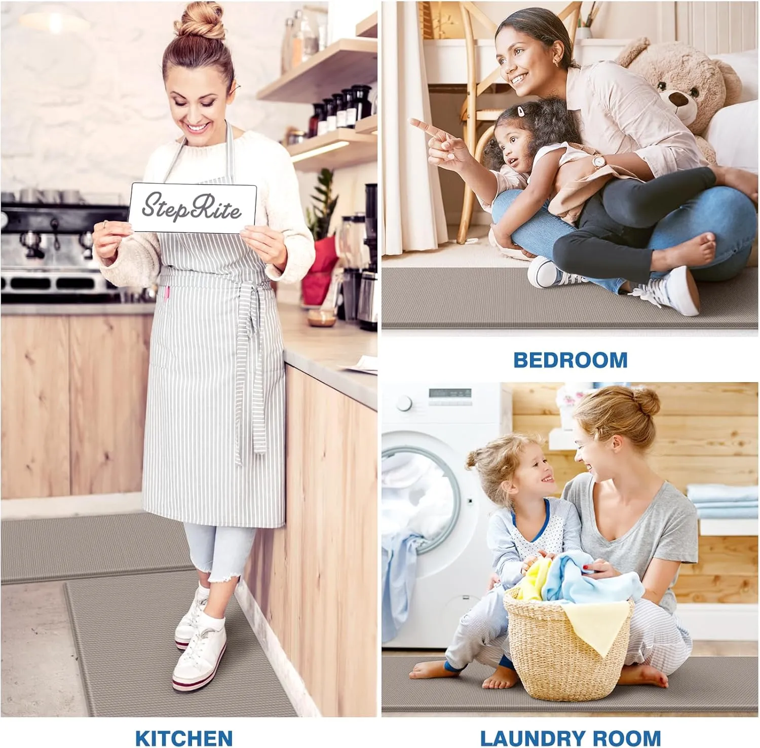 StepRite Kitchen Mats, 2PCS Kitchen Rugs, Cushioned Anti Fatigue Kitchen Mats for Floor, Non-Slip Standing Desk Mat, Waterproof Kitchen Rug Set for Kitchen, Floor, Office, 17.3"x30" 17.3"x47", Khaki