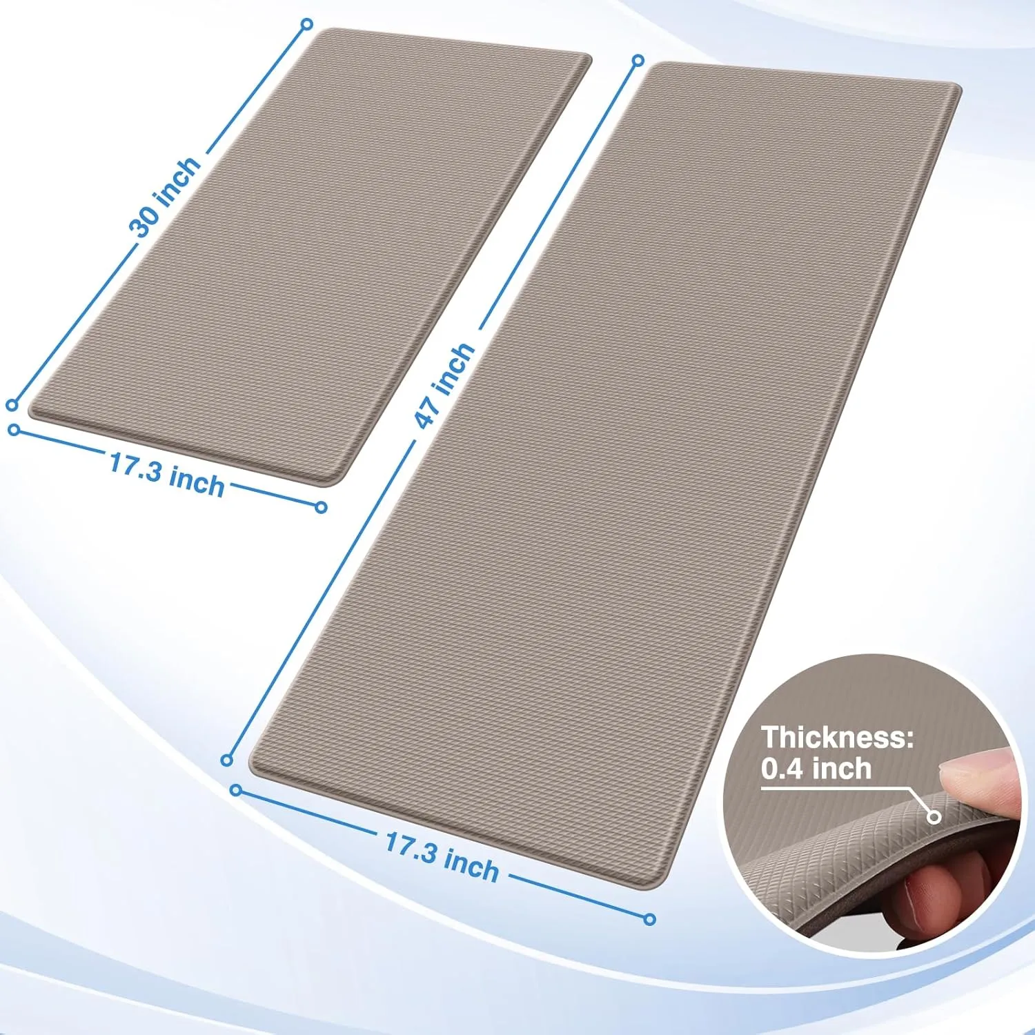 StepRite Kitchen Mats, 2PCS Kitchen Rugs, Cushioned Anti Fatigue Kitchen Mats for Floor, Non-Slip Standing Desk Mat, Waterproof Kitchen Rug Set for Kitchen, Floor, Office, 17.3"x30" 17.3"x47", Khaki