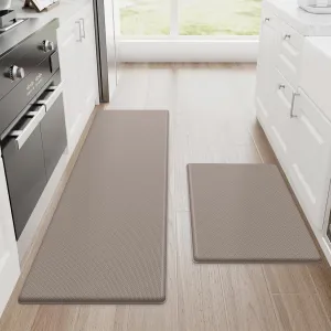 StepRite Kitchen Mats, 2PCS Kitchen Rugs, Cushioned Anti Fatigue Kitchen Mats for Floor, Non-Slip Standing Desk Mat, Waterproof Kitchen Rug Set for Kitchen, Floor, Office, 17.3"x30" 17.3"x47", Khaki