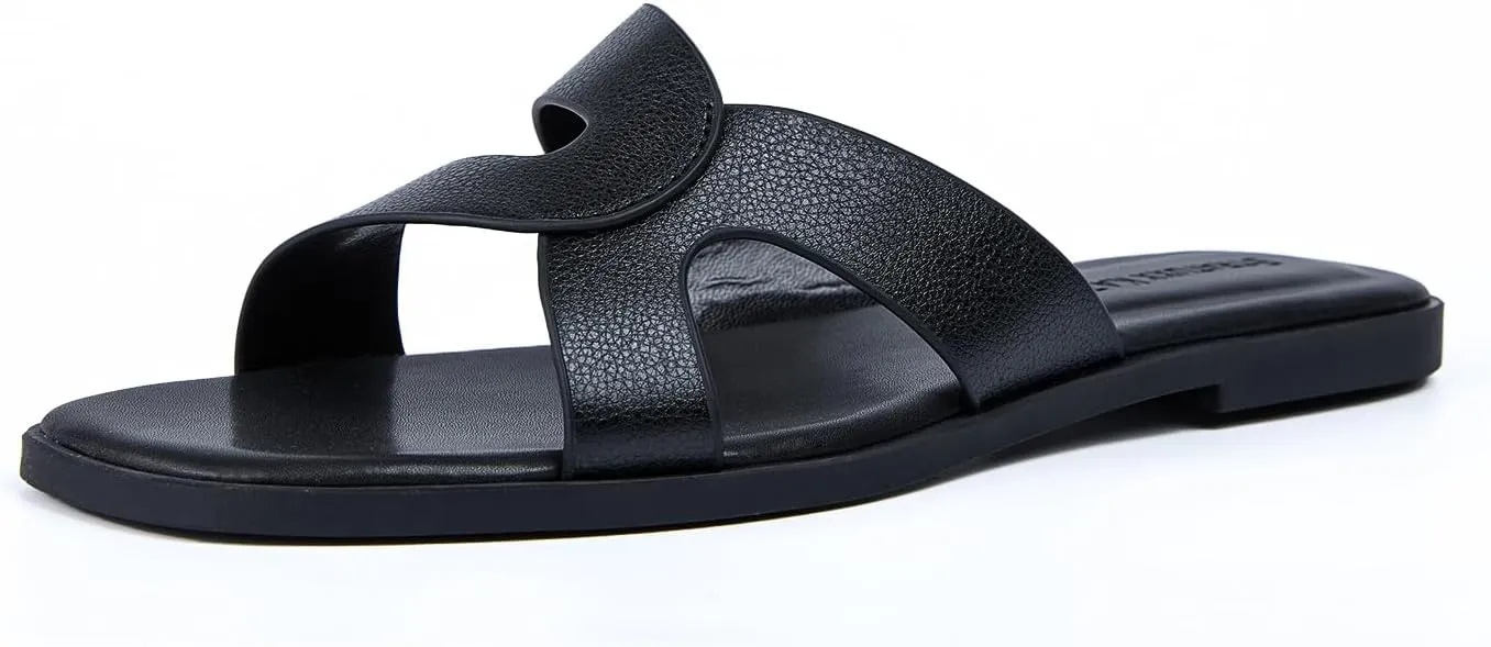 Stratuxx Kaze Womens Flat Sandals Flat Slide Sandals White,Black, Brown,Metallic Flat Sandals Leopard