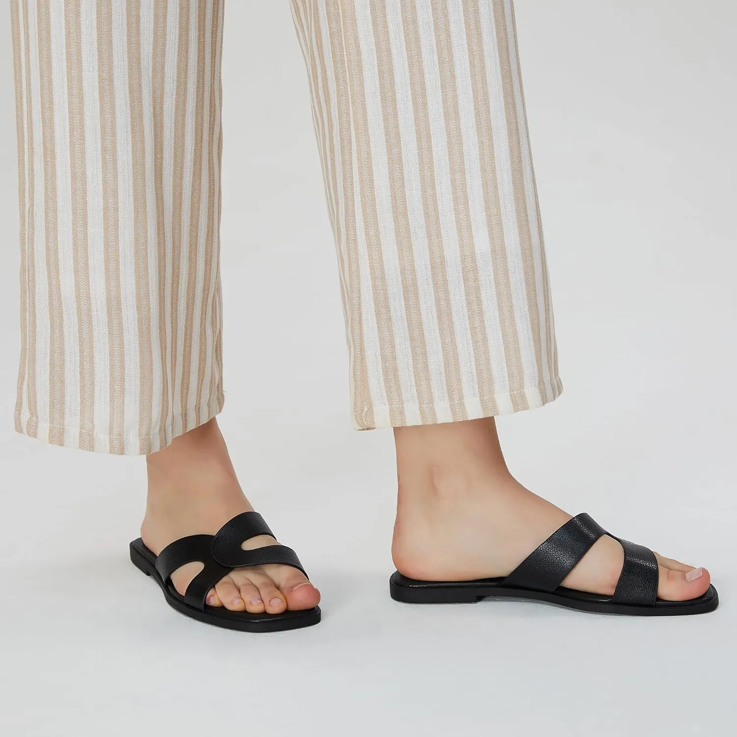 Stratuxx Kaze Womens Flat Sandals Flat Slide Sandals White,Black, Brown,Metallic Flat Sandals Leopard
