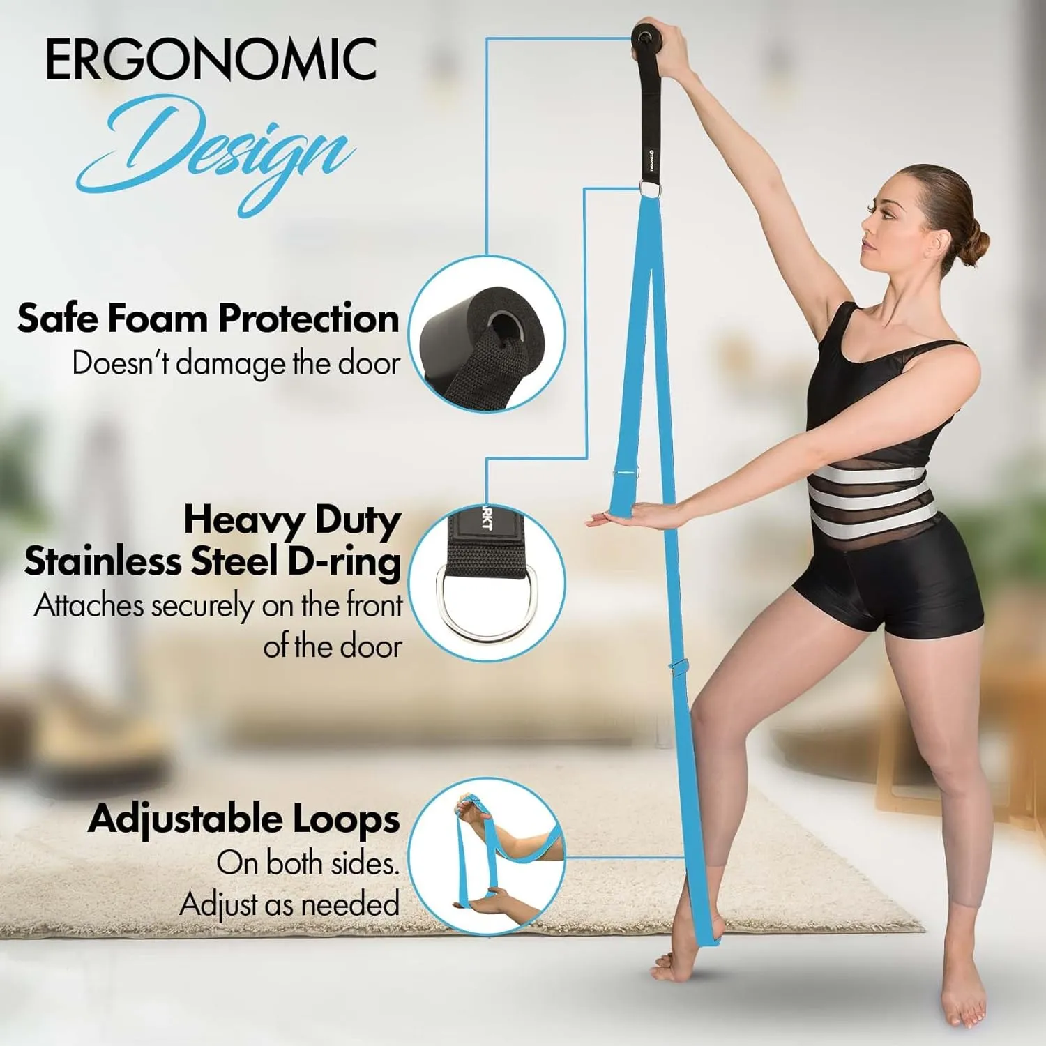 Stretching Strap With Door Anchor - Stretching Equipment to Improve Legs Flexibility - Splits Trainer For Home Ideal In Ballet, Dance, Cheerleading, Taekwondo, Yoga, Pole Dancing & Gymnastics