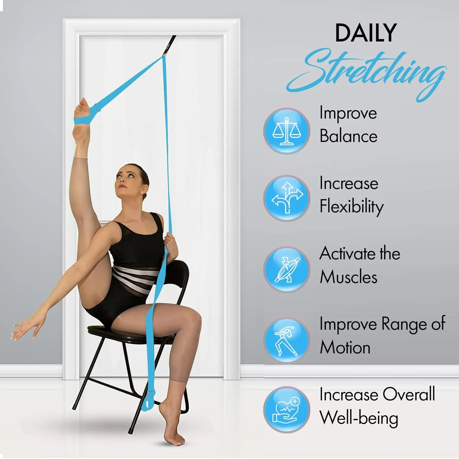 Stretching Strap With Door Anchor - Stretching Equipment to Improve Legs Flexibility - Splits Trainer For Home Ideal In Ballet, Dance, Cheerleading, Taekwondo, Yoga, Pole Dancing & Gymnastics