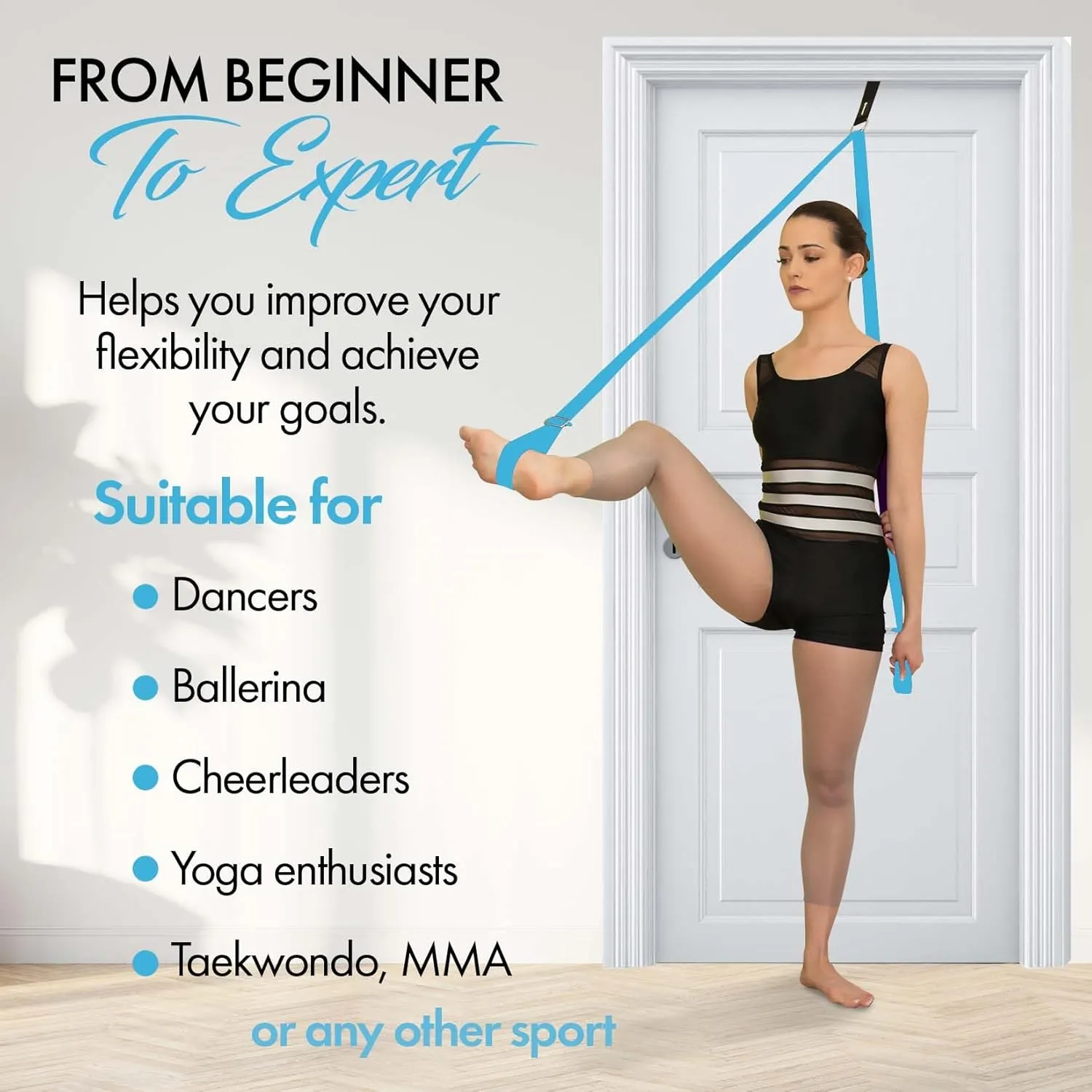 Stretching Strap With Door Anchor - Stretching Equipment to Improve Legs Flexibility - Splits Trainer For Home Ideal In Ballet, Dance, Cheerleading, Taekwondo, Yoga, Pole Dancing & Gymnastics