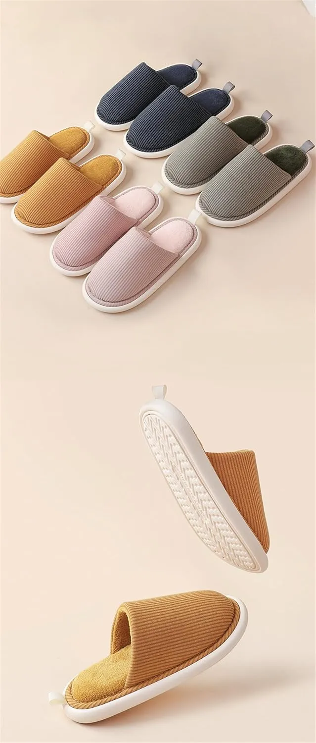 Striped anti slip flat cotton slippers Ladies and gentlemen's home slippers, warm plush cotton slippers