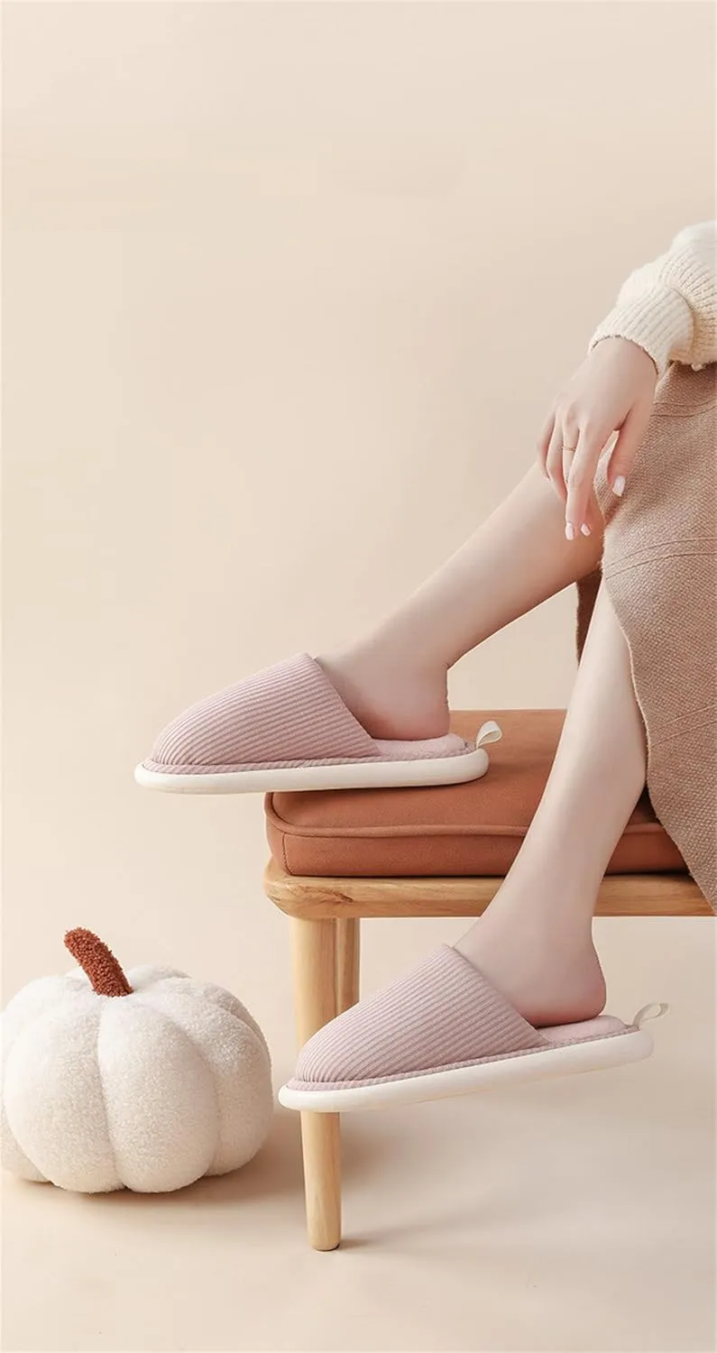 Striped anti slip flat cotton slippers Ladies and gentlemen's home slippers, warm plush cotton slippers