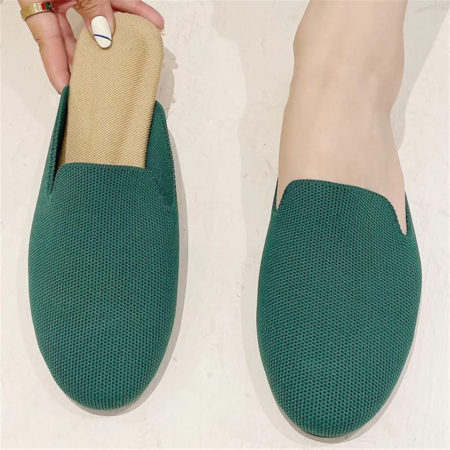 Stunner Women's Mules Shoes Breathable Kintted Round Toe Backless Slides Mules Shoes