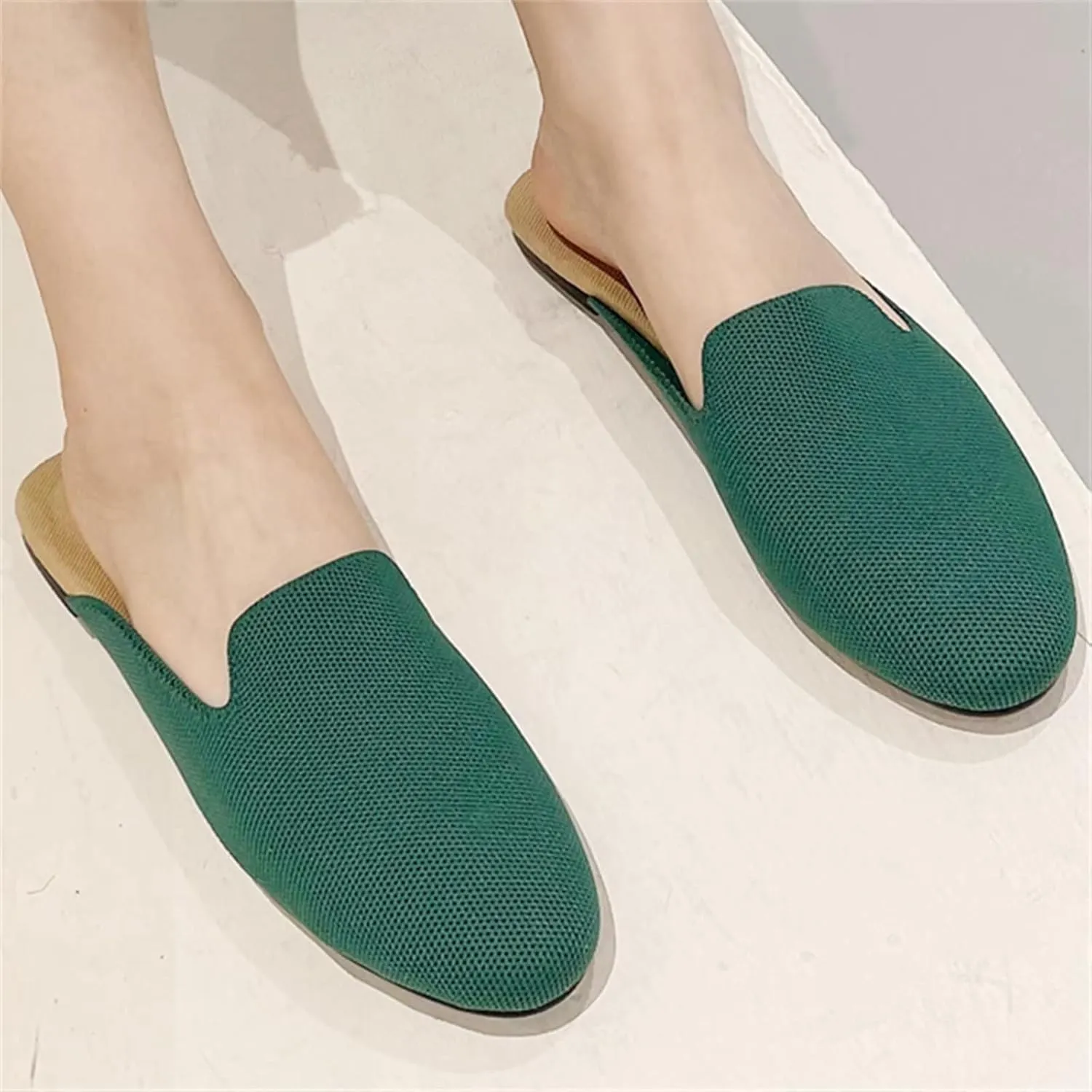 Stunner Women's Mules Shoes Breathable Kintted Round Toe Backless Slides Mules Shoes
