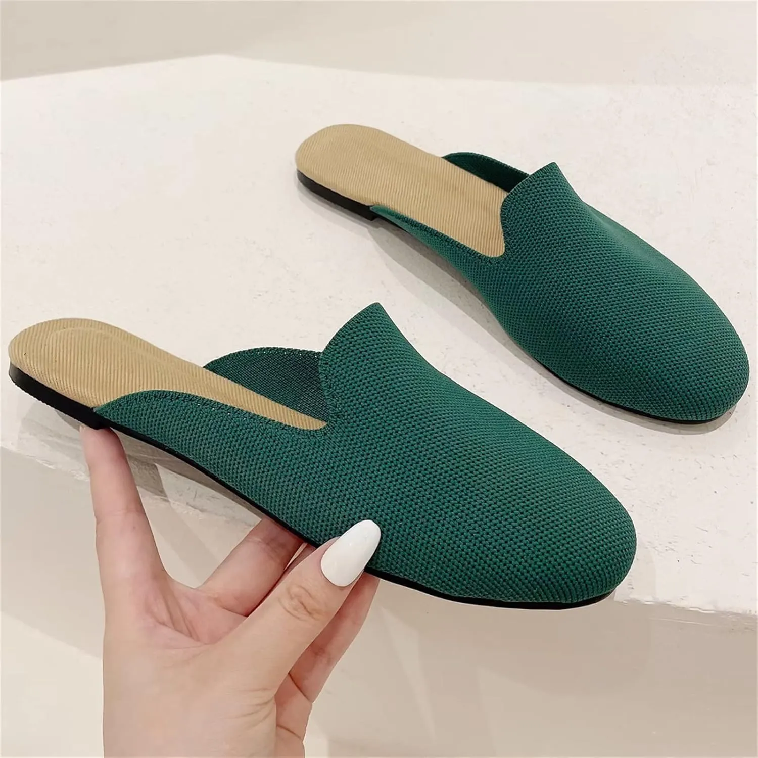 Stunner Women's Mules Shoes Breathable Kintted Round Toe Backless Slides Mules Shoes