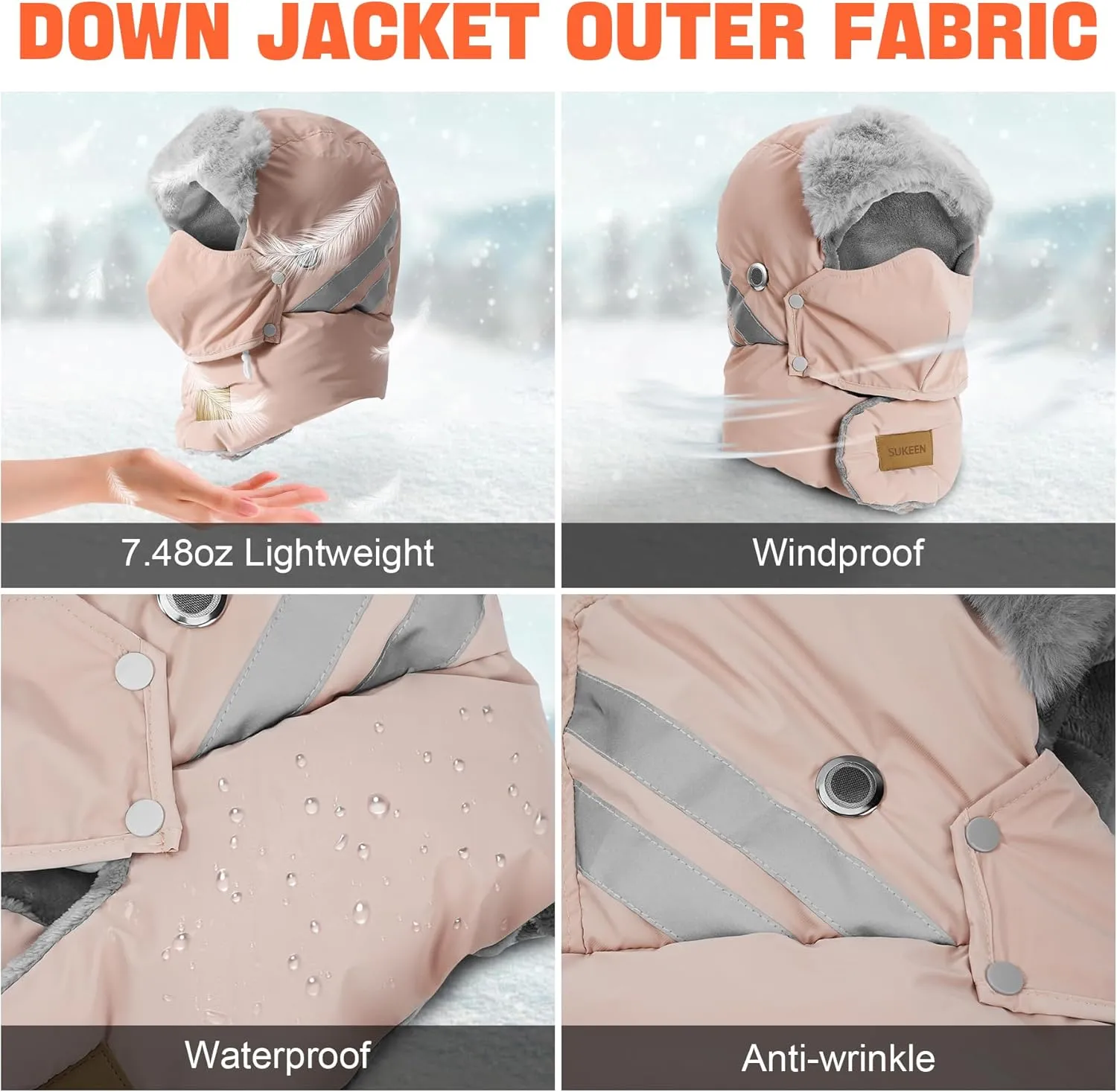 Sukeen Trapper Hats Windproof Winter Hat Water Repellent‌ Warm Hat Lightweight Earflap Hat with Mask for Cold Snow Weather