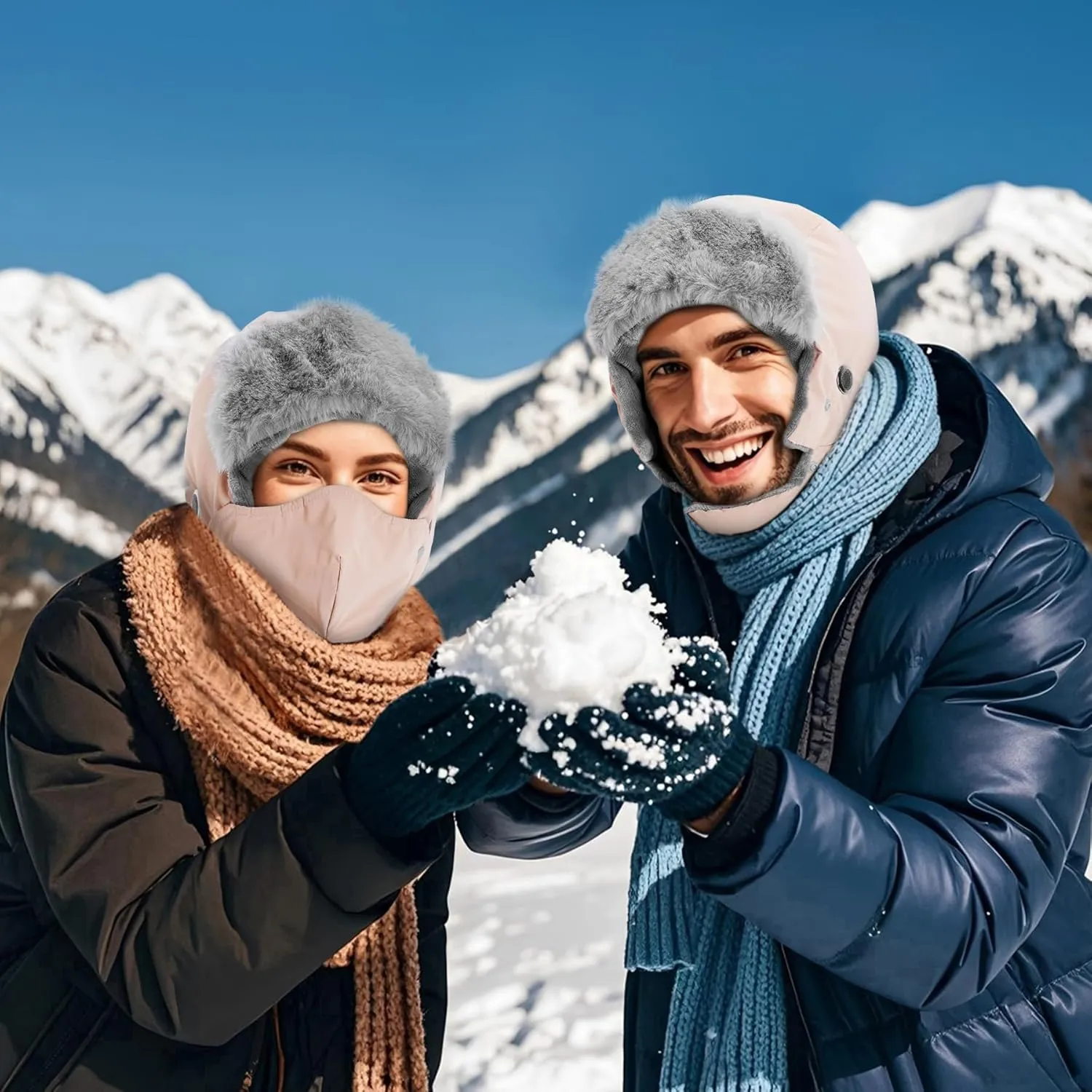 Sukeen Trapper Hats Windproof Winter Hat Water Repellent‌ Warm Hat Lightweight Earflap Hat with Mask for Cold Snow Weather