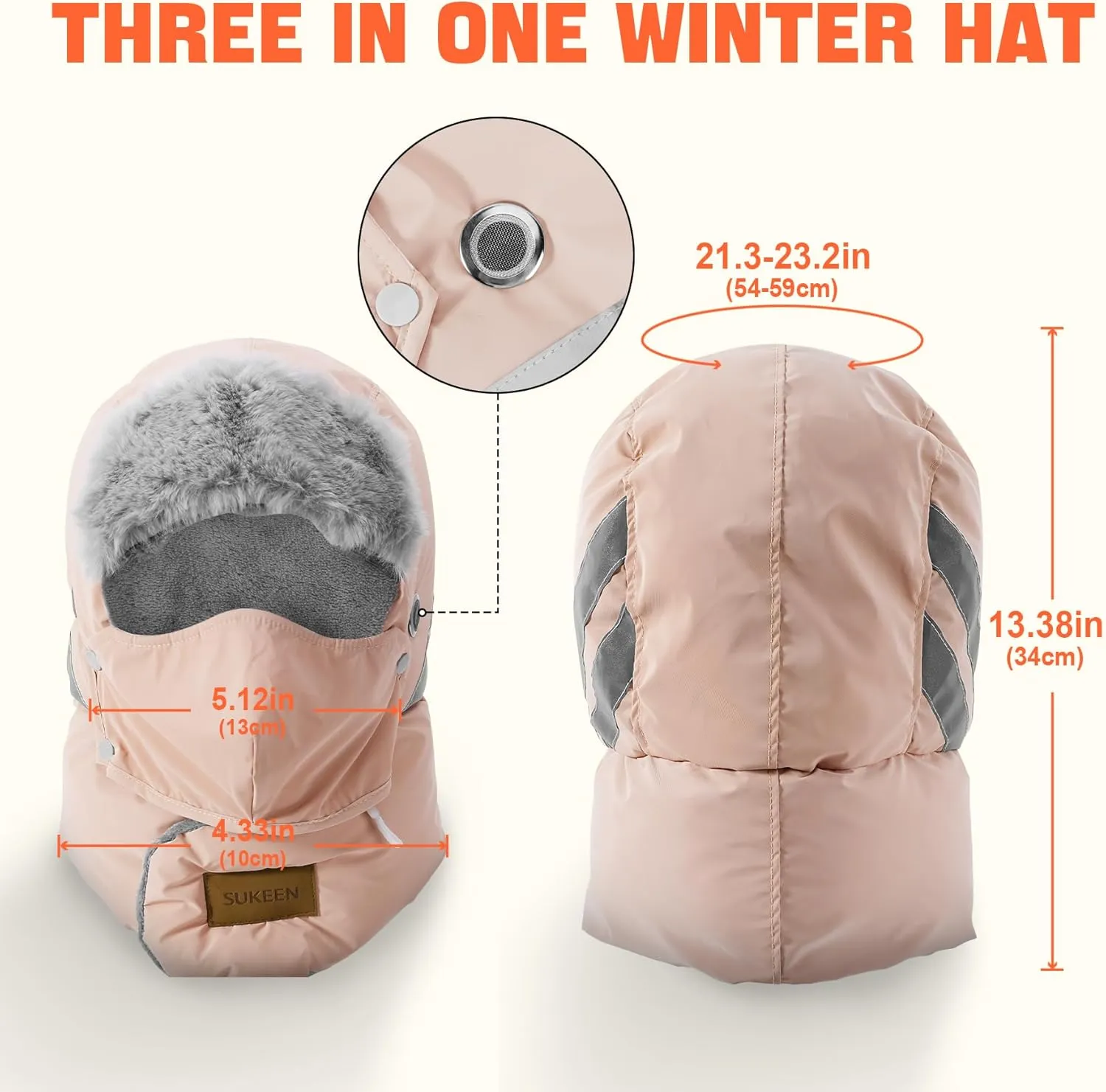 Sukeen Trapper Hats Windproof Winter Hat Water Repellent‌ Warm Hat Lightweight Earflap Hat with Mask for Cold Snow Weather