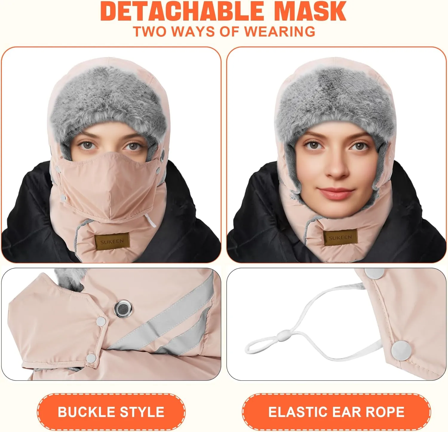 Sukeen Trapper Hats Windproof Winter Hat Water Repellent‌ Warm Hat Lightweight Earflap Hat with Mask for Cold Snow Weather