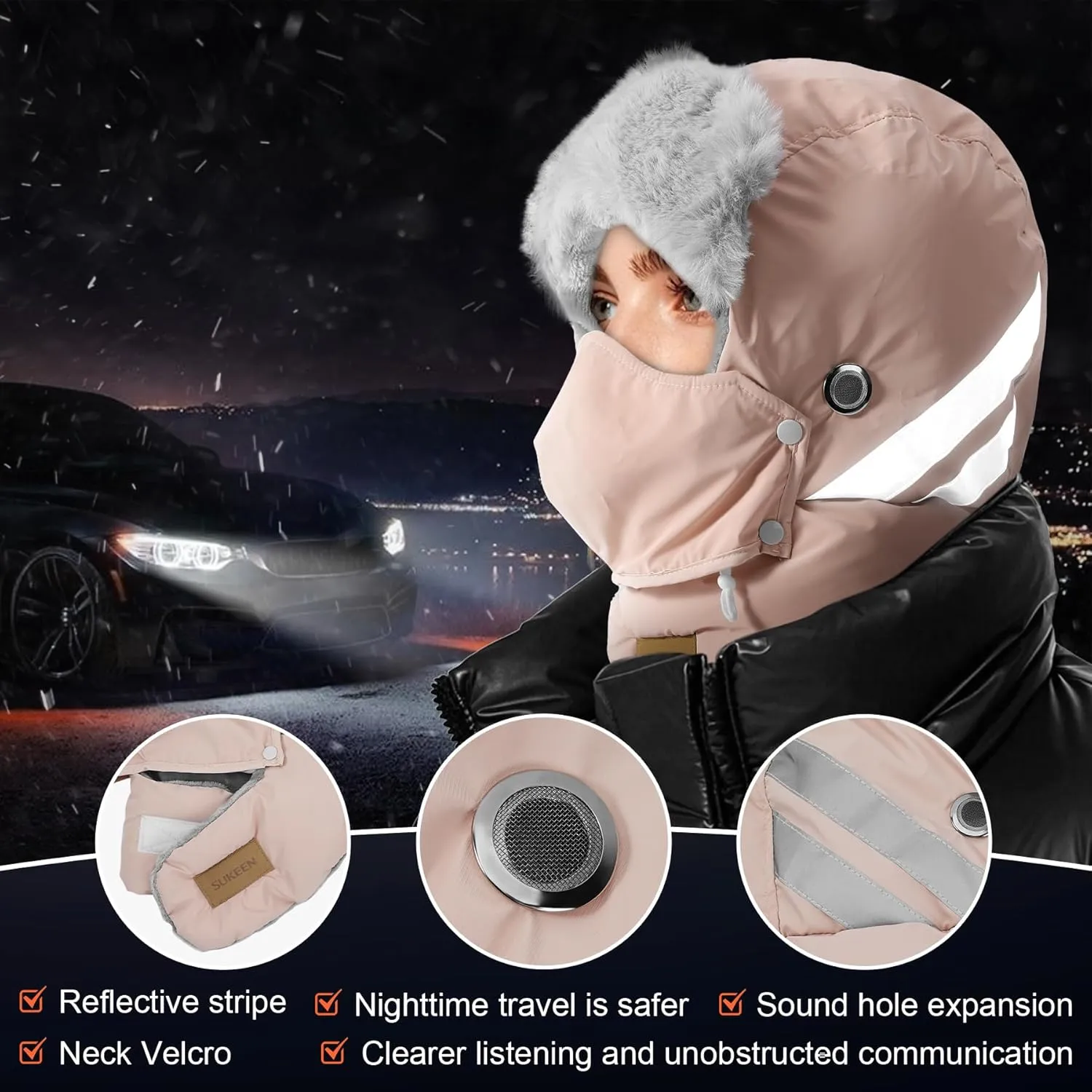 Sukeen Trapper Hats Windproof Winter Hat Water Repellent‌ Warm Hat Lightweight Earflap Hat with Mask for Cold Snow Weather