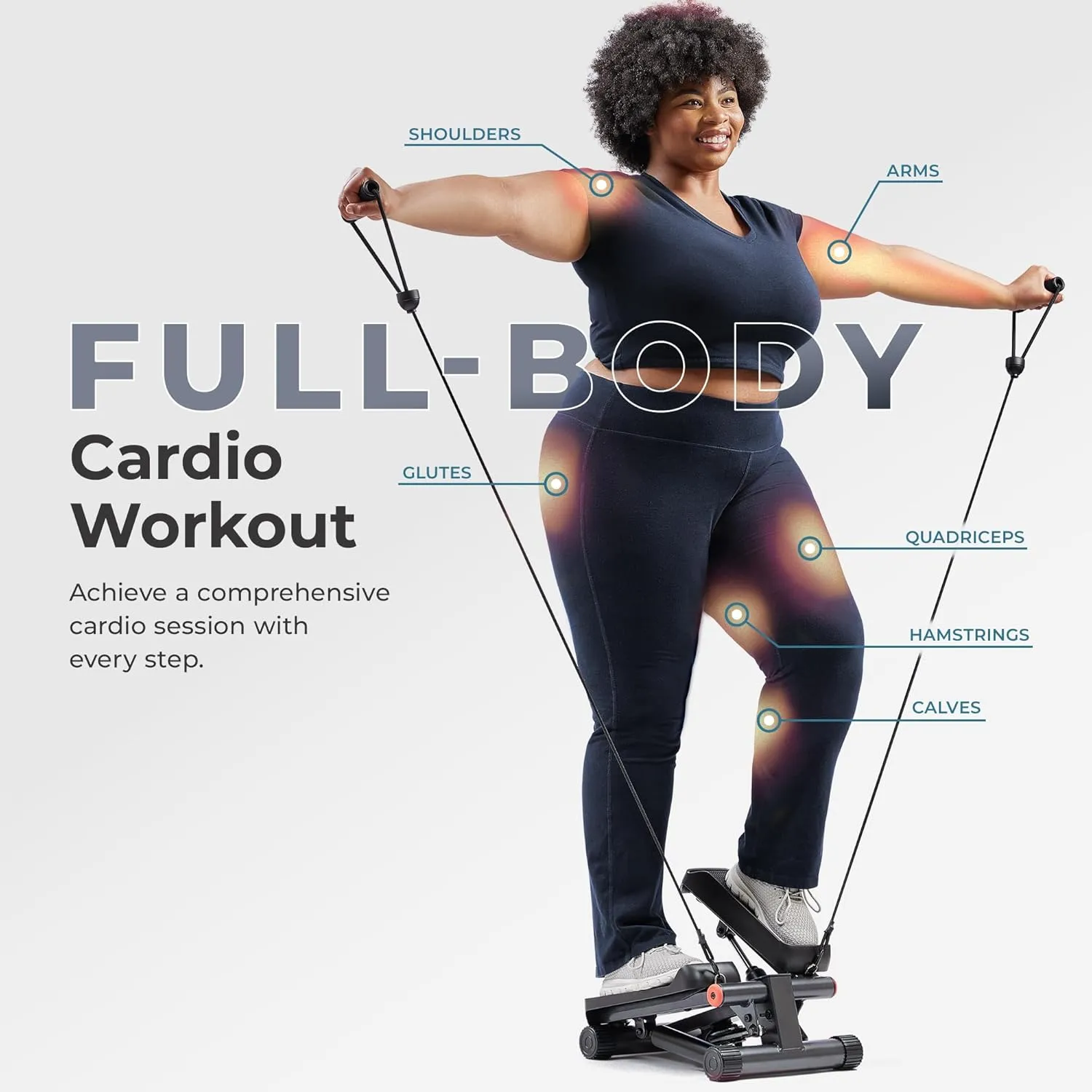 Sunny Health & Fitness Mini Stepper for Exercise at Home, Stair Step Workout Machine with Resistance Band, Fullbody Cardio, Upgraded Over 300lb Weight Capacity, Optional Free SunnyFit App Connection