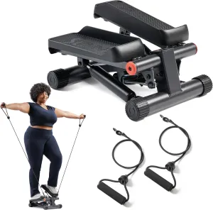 Sunny Health & Fitness Mini Stepper for Exercise at Home, Stair Step Workout Machine with Resistance Band, Fullbody Cardio, Upgraded Over 300lb Weight Capacity, Optional Free SunnyFit App Connection