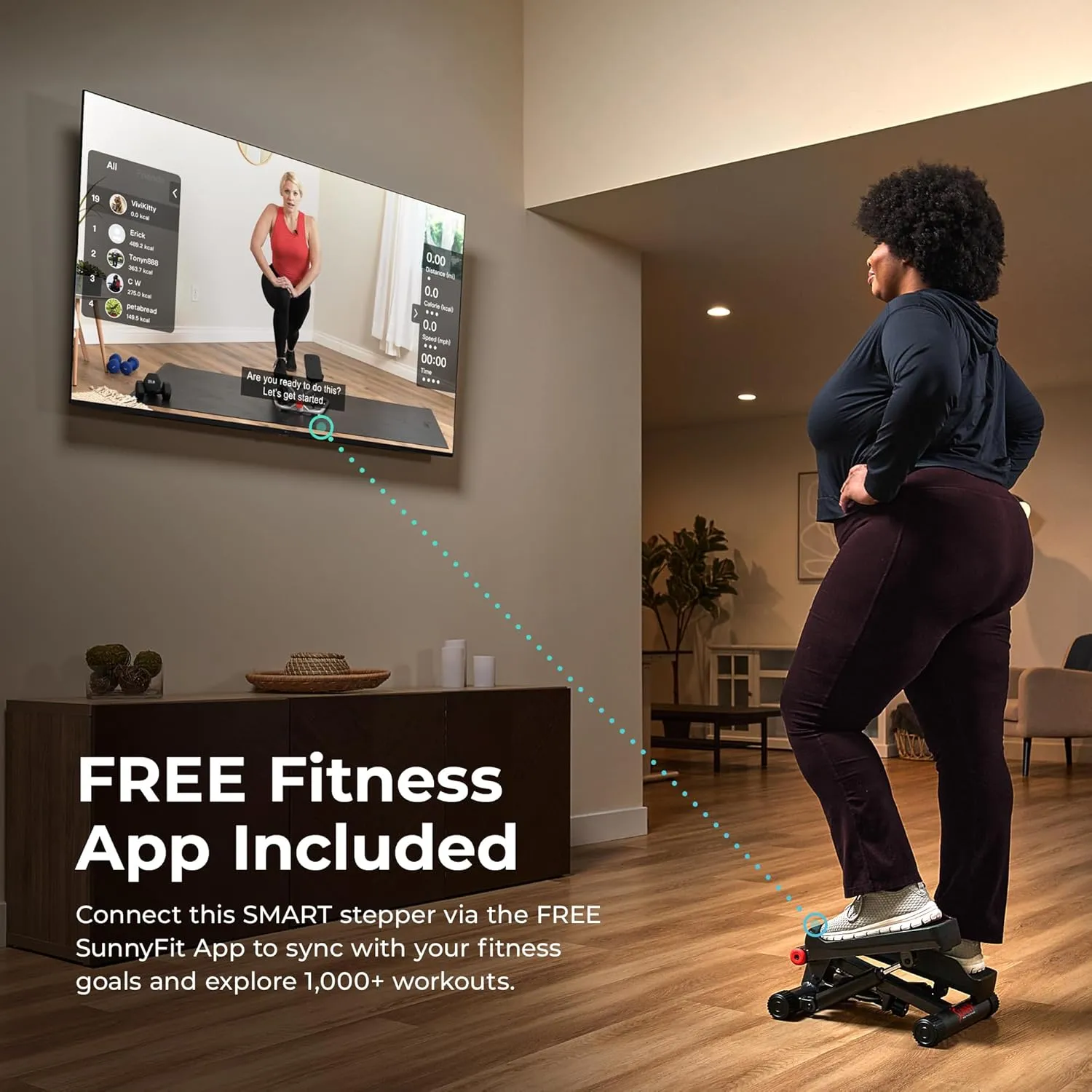 Sunny Health & Fitness Mini Stepper for Exercise at Home, Stair Step Workout Machine with Resistance Band, Fullbody Cardio, Upgraded Over 300lb Weight Capacity, Optional Free SunnyFit App Connection