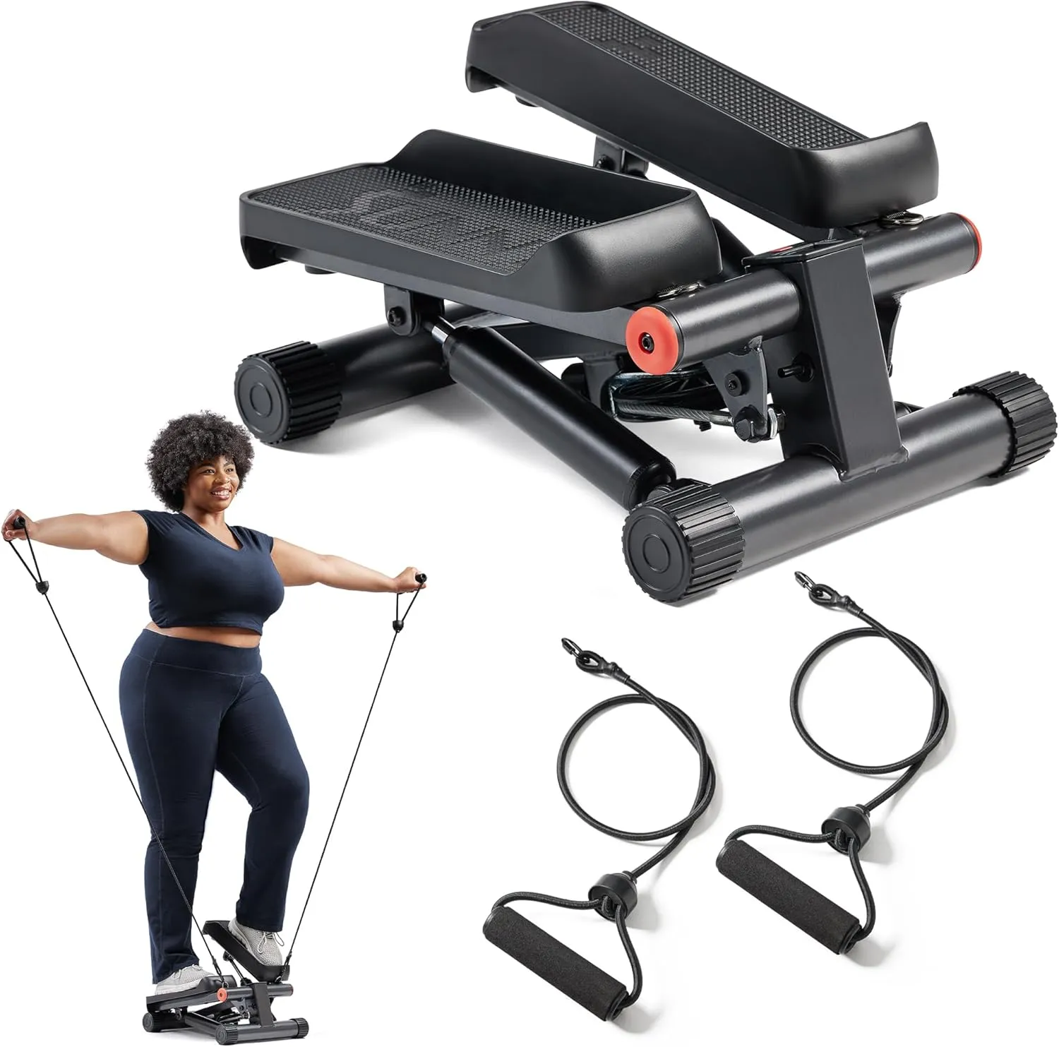 Sunny Health & Fitness Mini Stepper for Exercise at Home, Stair Step Workout Machine with Resistance Band, Fullbody Cardio, Upgraded Over 300lb Weight Capacity, Optional Free SunnyFit App Connection