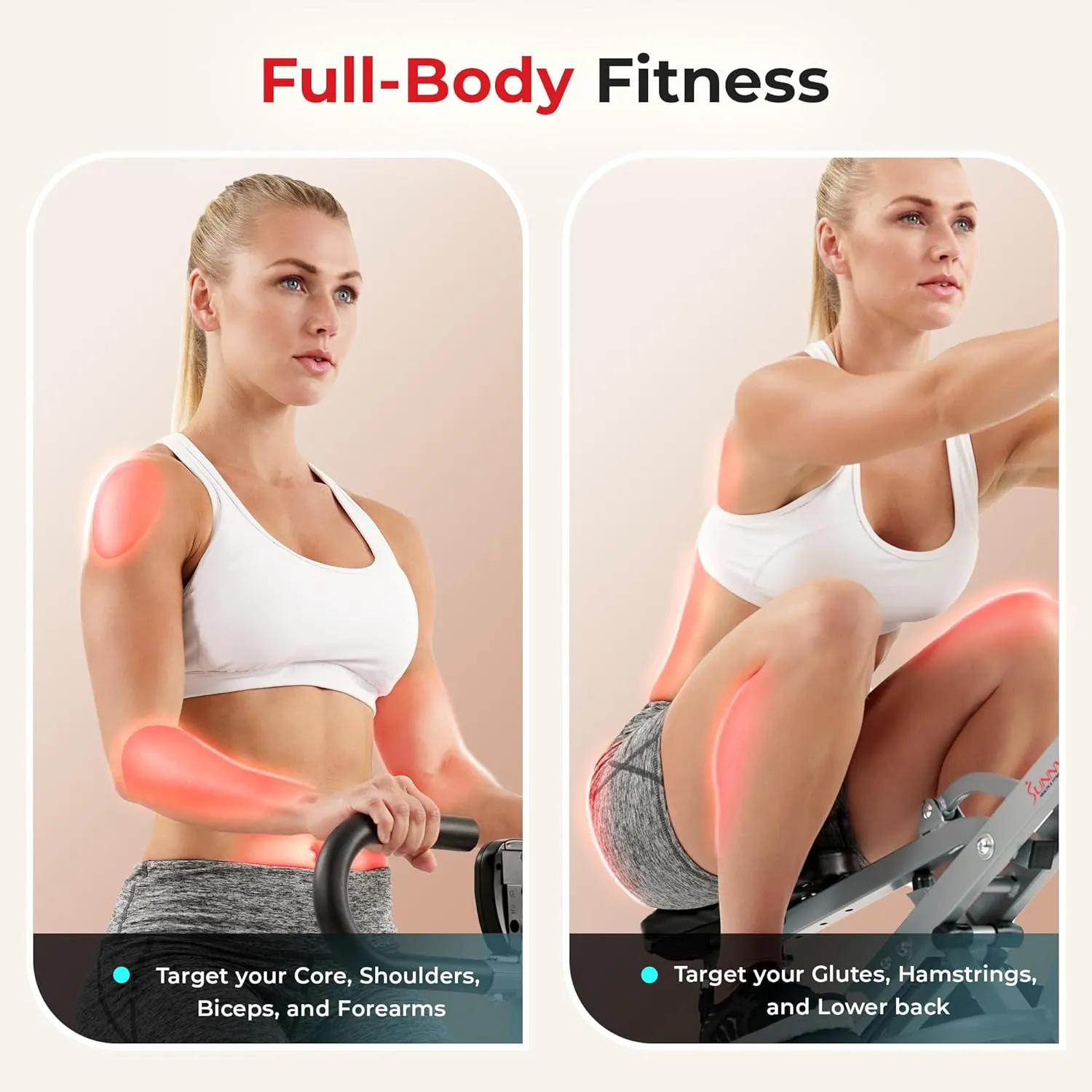 Sunny Health & Fitness Row-N-Ride Squat Assist Trainer, Foldable & Easy Setup Exercise Equipment w/Adjustable Resistance, Home Gym Training Machine for Arm, Glute & Leg Workout, Optional in Colors