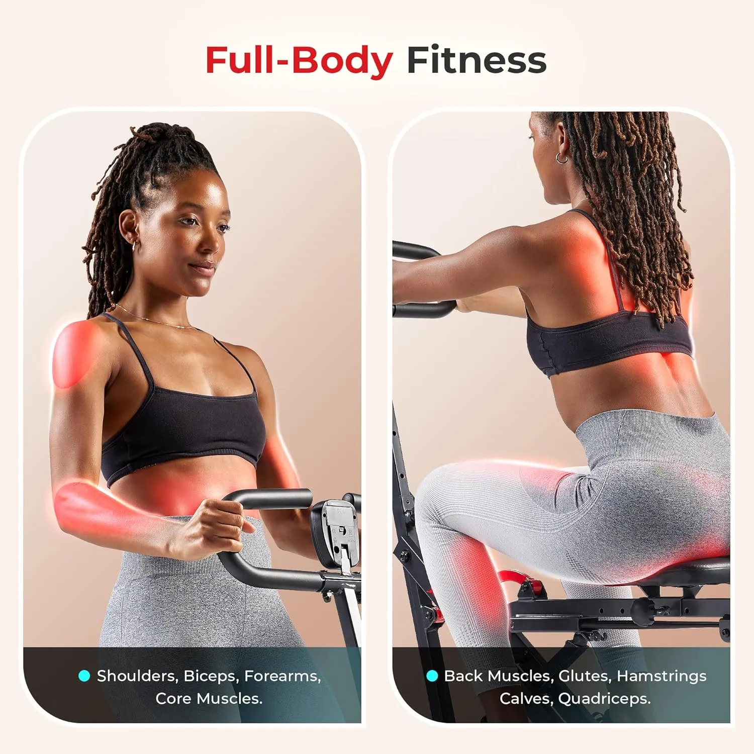 Sunny Health & Fitness Smart Upright Row-N-Ride Trainer w/Adjustable Resistance, Foldable Home Exercise Equipment for Arm, Glute & Leg Training, Free SunnyFit App Bluetooth Connect, Optional in Colors