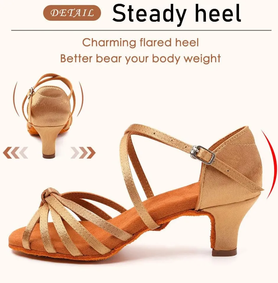 SWDZM Women's Ballroom Dance Shoes Satin Latin Salsa Professional Practice Dancing Shoes