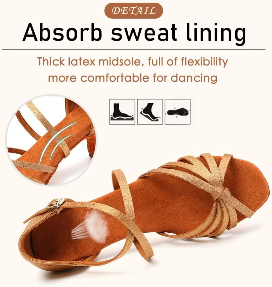 SWDZM Women's Ballroom Dance Shoes Satin Latin Salsa Professional Practice Dancing Shoes