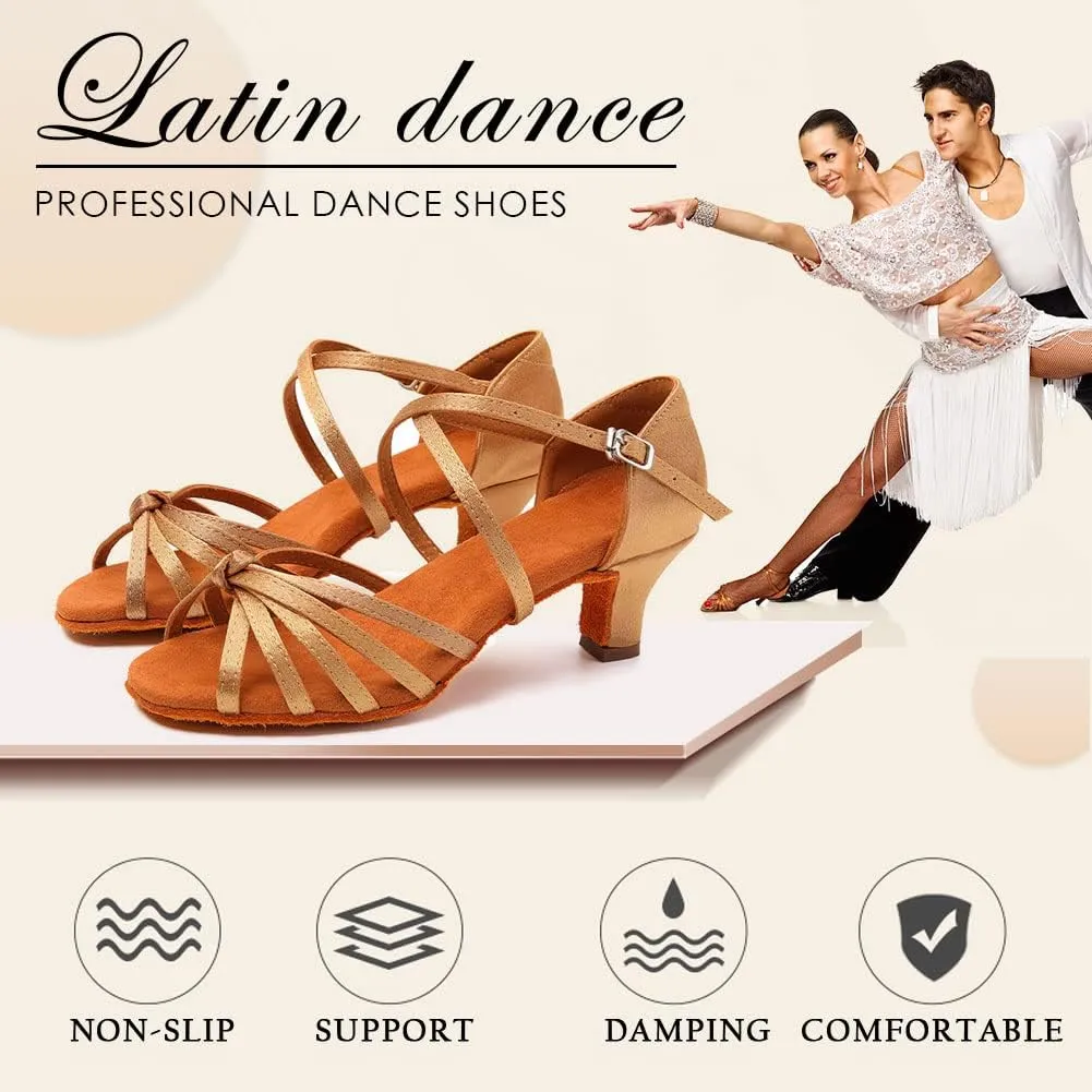 SWDZM Women's Ballroom Dance Shoes Satin Latin Salsa Professional Practice Dancing Shoes