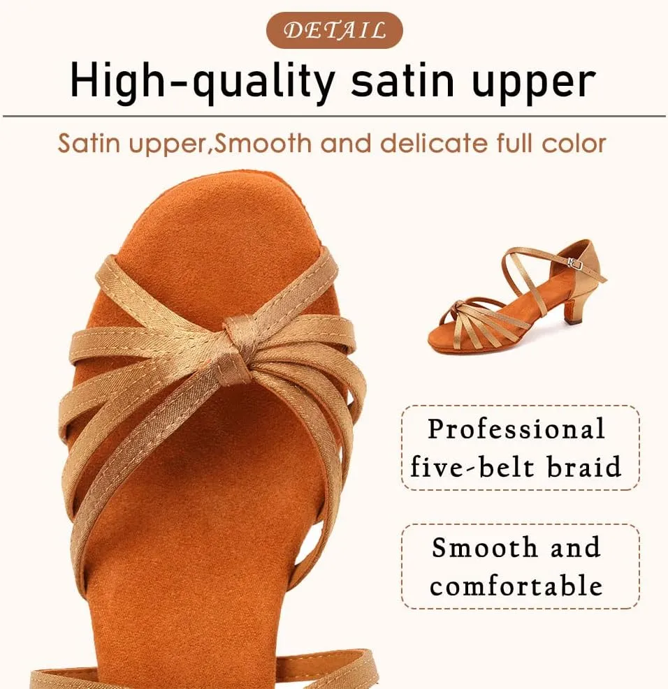 SWDZM Women's Ballroom Dance Shoes Satin Latin Salsa Professional Practice Dancing Shoes