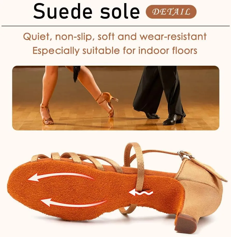 SWDZM Women's Ballroom Dance Shoes Satin Latin Salsa Professional Practice Dancing Shoes