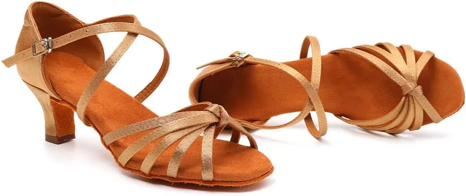 SWDZM Women's Ballroom Dance Shoes Satin Latin Salsa Professional Practice Dancing Shoes