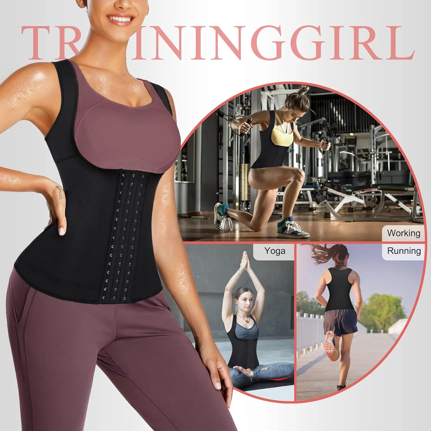Sweat Waist Trainer Girdle Workout Sauna Tank Top Vest for Women Weight Loss Exercise, Double Tummy Slimmer