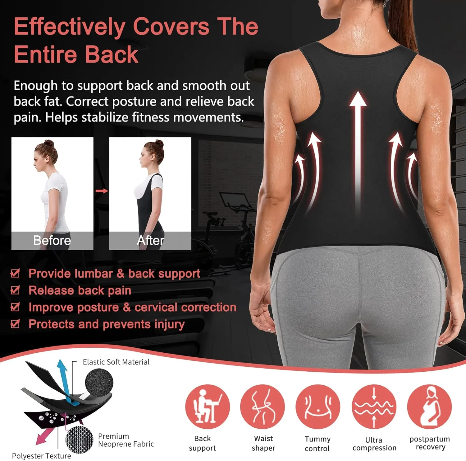 Sweat Waist Trainer Girdle Workout Sauna Tank Top Vest for Women Weight Loss Exercise, Double Tummy Slimmer