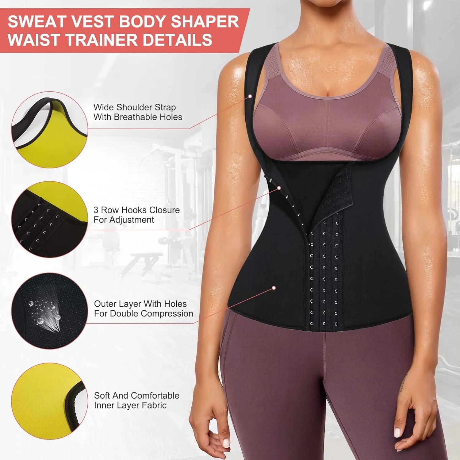Sweat Waist Trainer Girdle Workout Sauna Tank Top Vest for Women Weight Loss Exercise, Double Tummy Slimmer