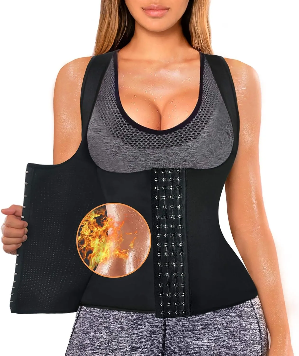 Sweat Waist Trainer Girdle Workout Sauna Tank Top Vest for Women Weight Loss Exercise, Double Tummy Slimmer