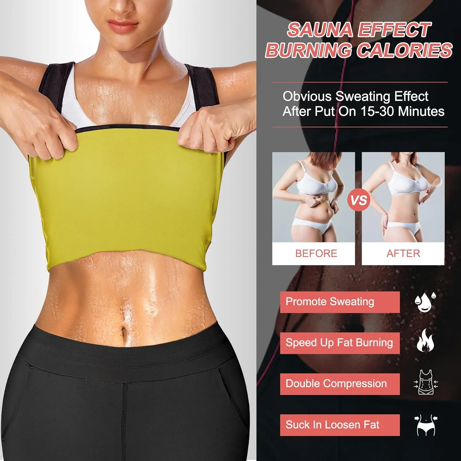 Sweat Waist Trainer Girdle Workout Sauna Tank Top Vest for Women Weight Loss Exercise, Double Tummy Slimmer
