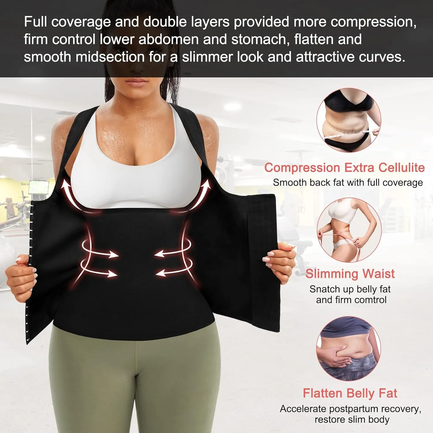 Sweat Waist Trainer Girdle Workout Sauna Tank Top Vest for Women Weight Loss Exercise, Double Tummy Slimmer