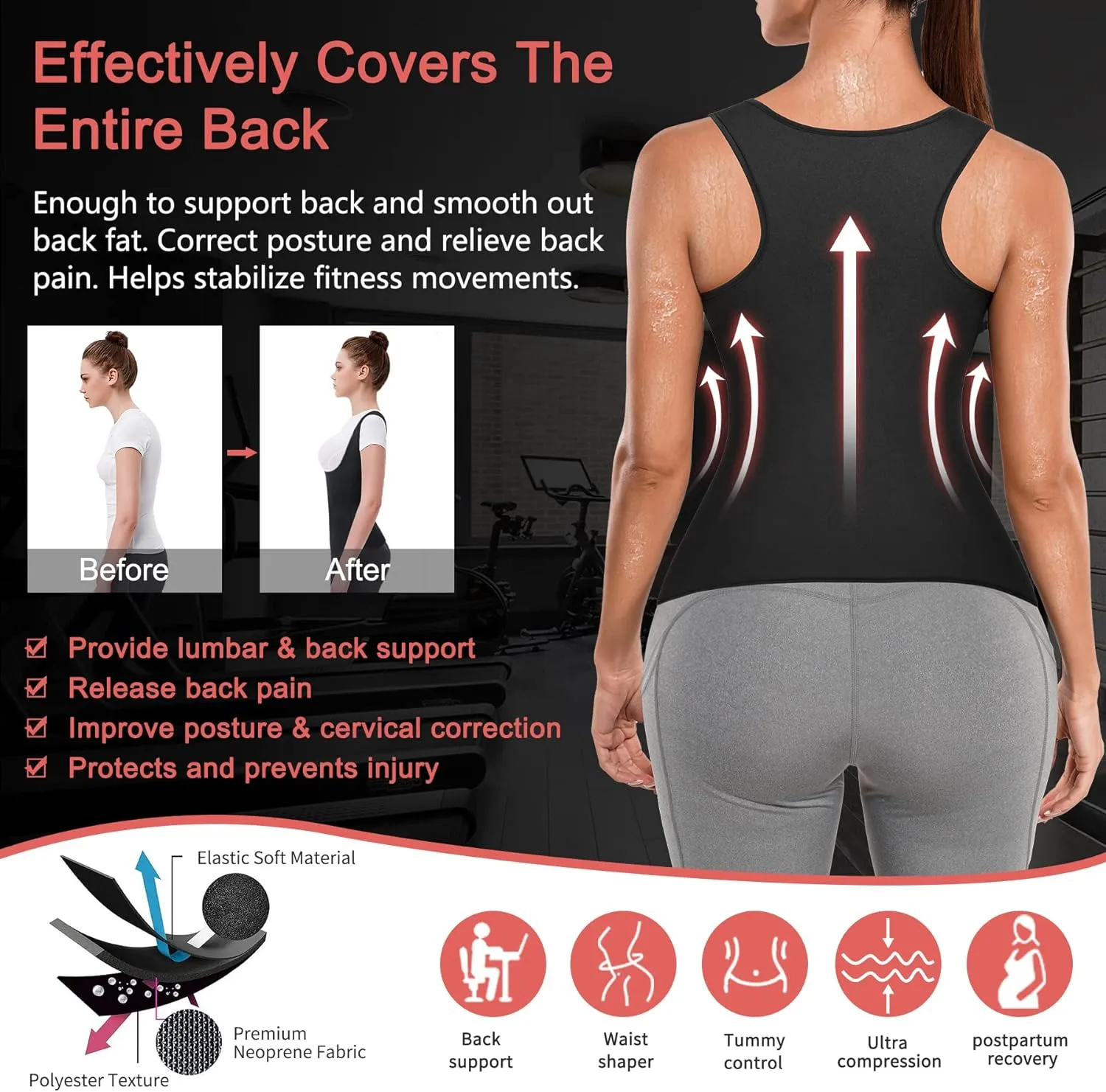 Sweat Waist Trainer Girdle Workout Sauna Tank Top Vest for Women Weight Loss Exercise, Double Tummy Slimmer