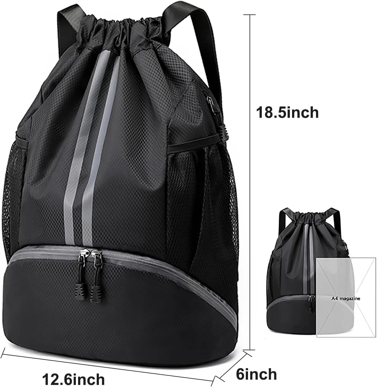 Swim Bag Drawstring Backpack with Wet Pocket Shoe Warehouse String Bag Sackpack for Beach Swimming Pool Gym Sports (Grey)