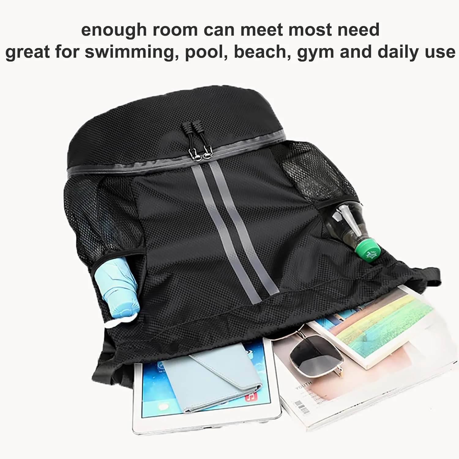 Swim Bag Drawstring Backpack with Wet Pocket Shoe Warehouse String Bag Sackpack for Beach Swimming Pool Gym Sports (Grey)