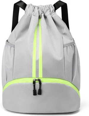 Swim Bag Drawstring Backpack with Wet Pocket Shoe Warehouse String Bag Sackpack for Beach Swimming Pool Gym Sports (Grey)
