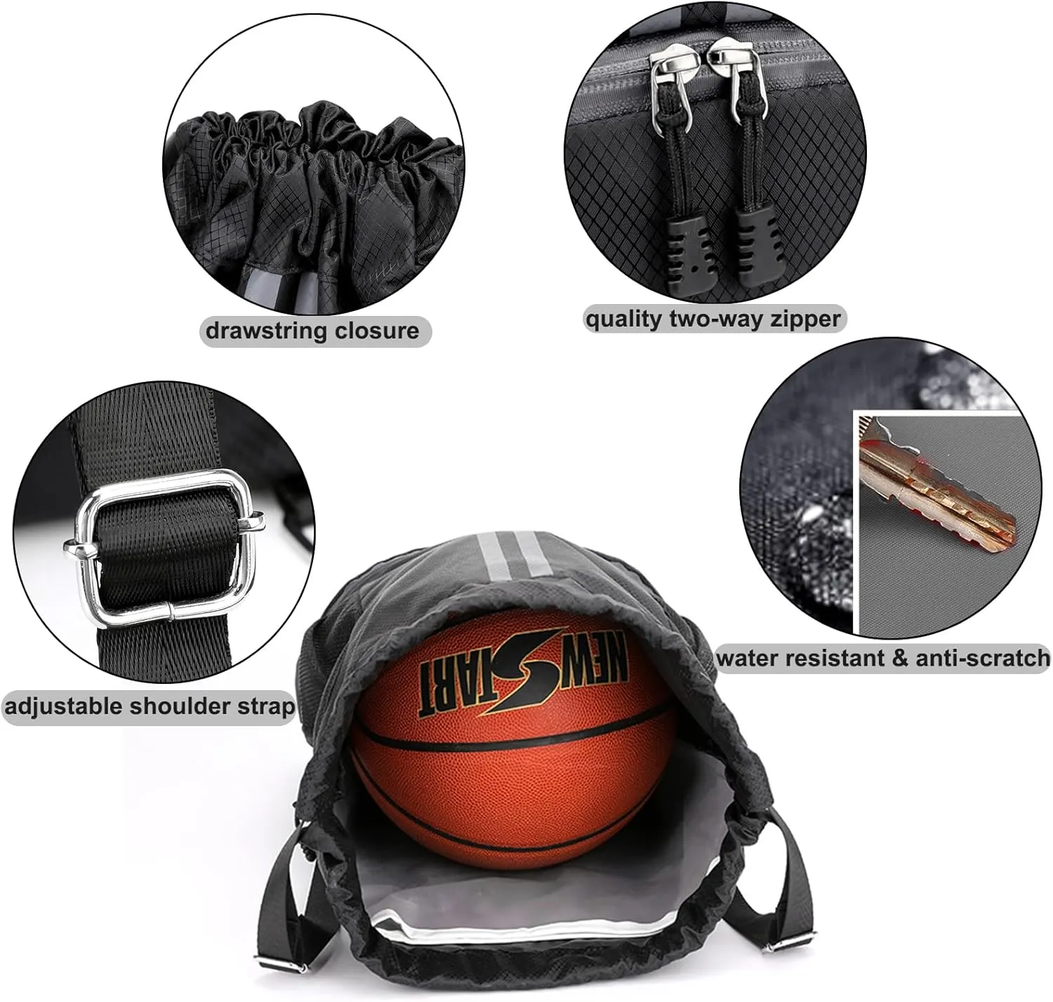 Swim Bag Drawstring Backpack with Wet Pocket Shoe Warehouse String Bag Sackpack for Beach Swimming Pool Gym Sports (Grey)