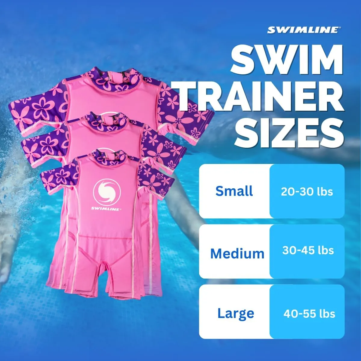 SWIMLINE Pink Swim Trainer Floating Vest Suit For Kids & Toddlers Ages 4  Boys/Girls -Comfortable Zip Up Buoyant Foam Swimming Life Jackets Puddle Jumpers 40-55 Pounds Lbs Children Learning Swimwear