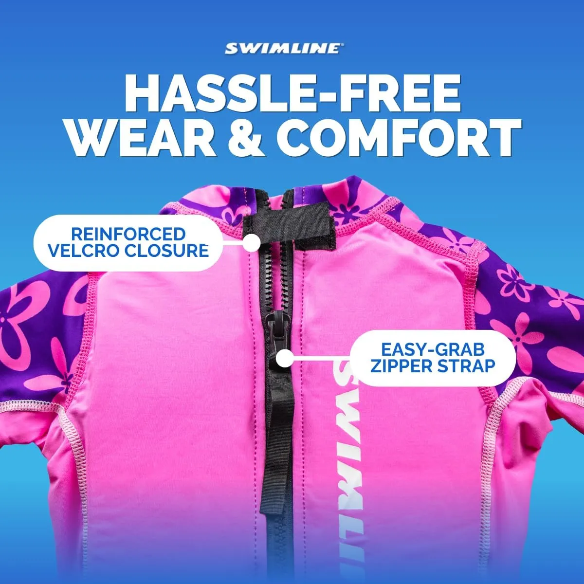 SWIMLINE Pink Swim Trainer Floating Vest Suit For Kids & Toddlers Ages 4  Boys/Girls -Comfortable Zip Up Buoyant Foam Swimming Life Jackets Puddle Jumpers 40-55 Pounds Lbs Children Learning Swimwear