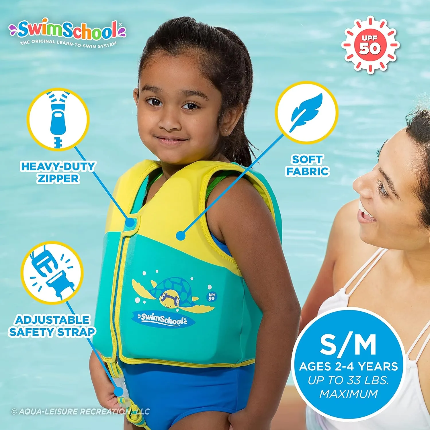 SwimSchool Kids Swim Trainer Vests for Toddlers Ages 2-6 – Boys/Girls – Multiple Colors/Styles – Learn to Swim Floaties
