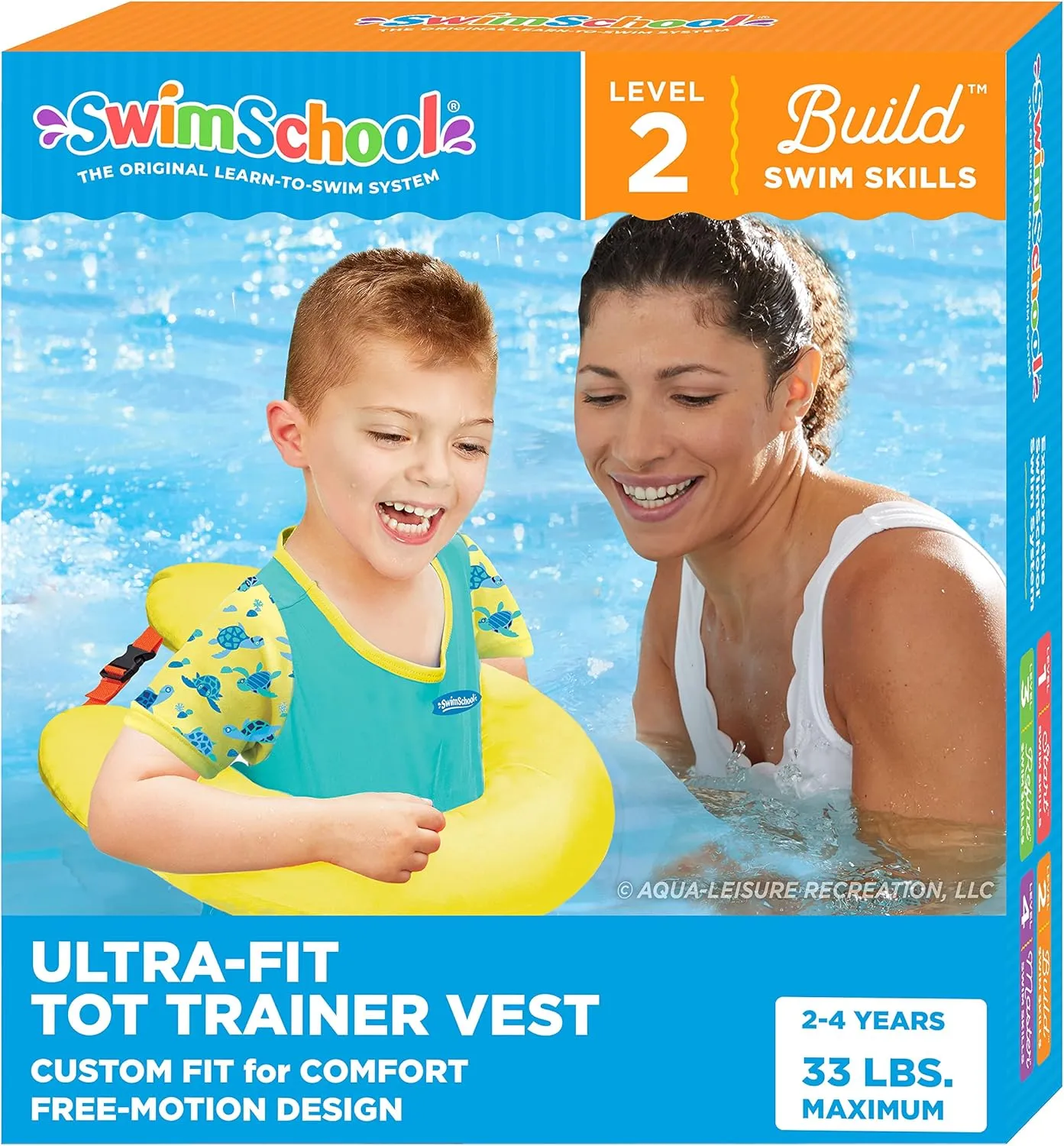 SwimSchool Ultra Swim Trainer – Heavy Duty Toddler Swim Vest Floatie – Comfortable Sweater-Fit Design with Adjustable Safety Seat – Seafoam Blue Lemon