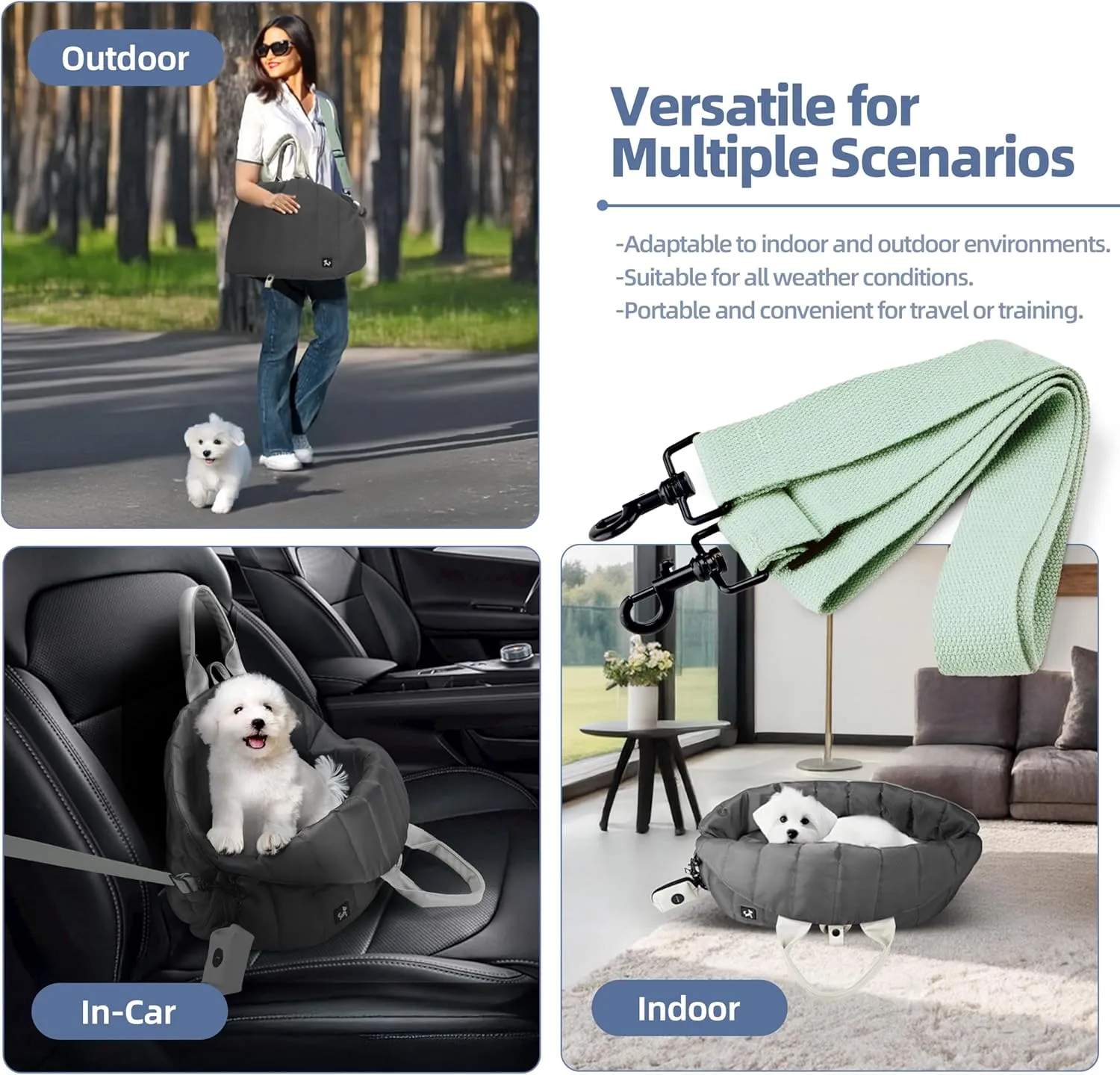 Sytopia Dog Bag Carrier for Small and Medium Dogs, Waterproof and Washable, Travel Pets Purse up to 20 Lbs, Car Seat & Bed, Adjustable Leashes, Monet Grey