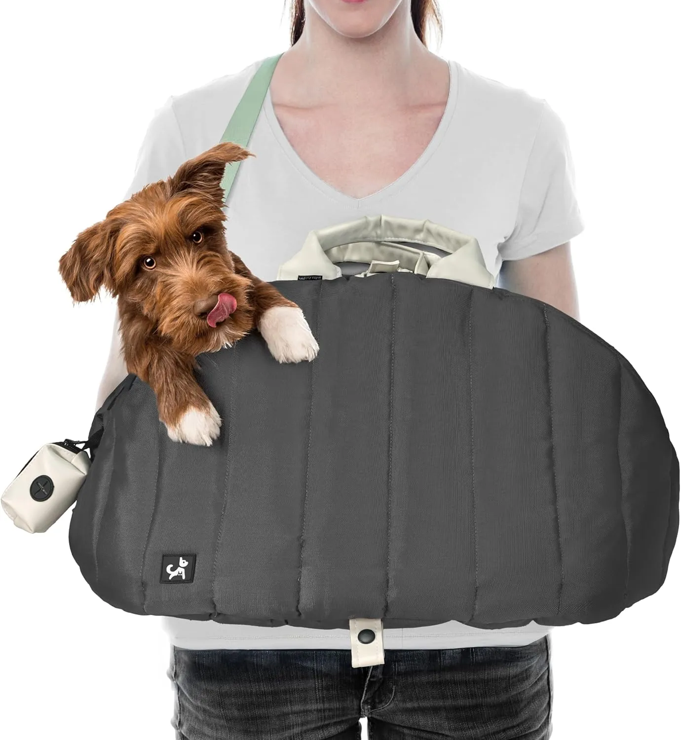 Sytopia Dog Bag Carrier for Small and Medium Dogs, Waterproof and Washable, Travel Pets Purse up to 20 Lbs, Car Seat & Bed, Adjustable Leashes, Monet Grey